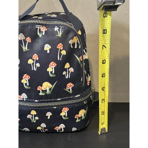 Navy Blue Mushroom Print Mini Backpack Cottagecore Nylon Small Bag - Picture 6 of 8